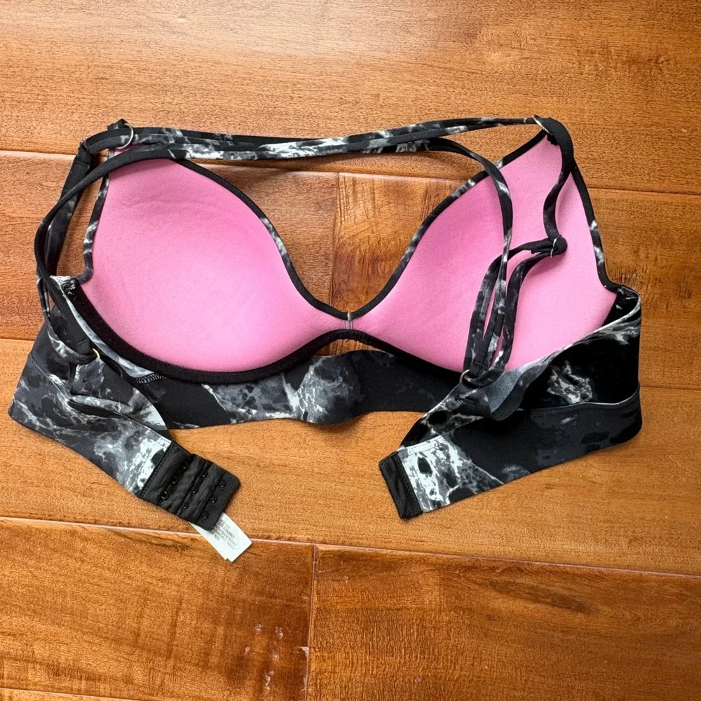 Victoria's Secret PINK Bonded Push-Up Bra Marble Print Women Medium Black White